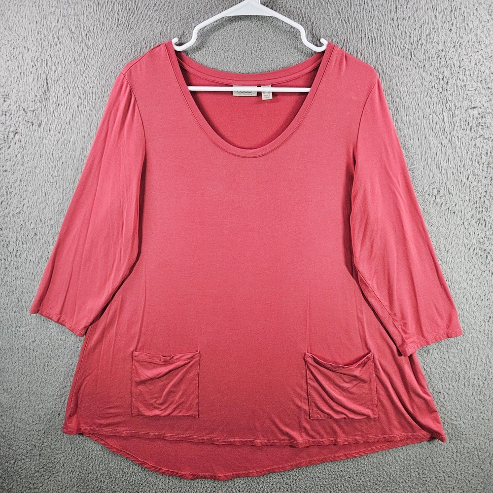 LOGO Lori Goldstein Womens Large Coral Pink 3/4 Sleeve Pocket Tunic Top